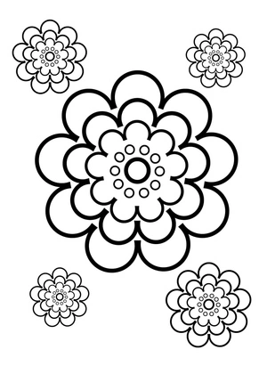 Simple Five Flowers Coloring Page