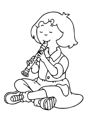 Girl Sitting and Playing the Flute Coloring Page