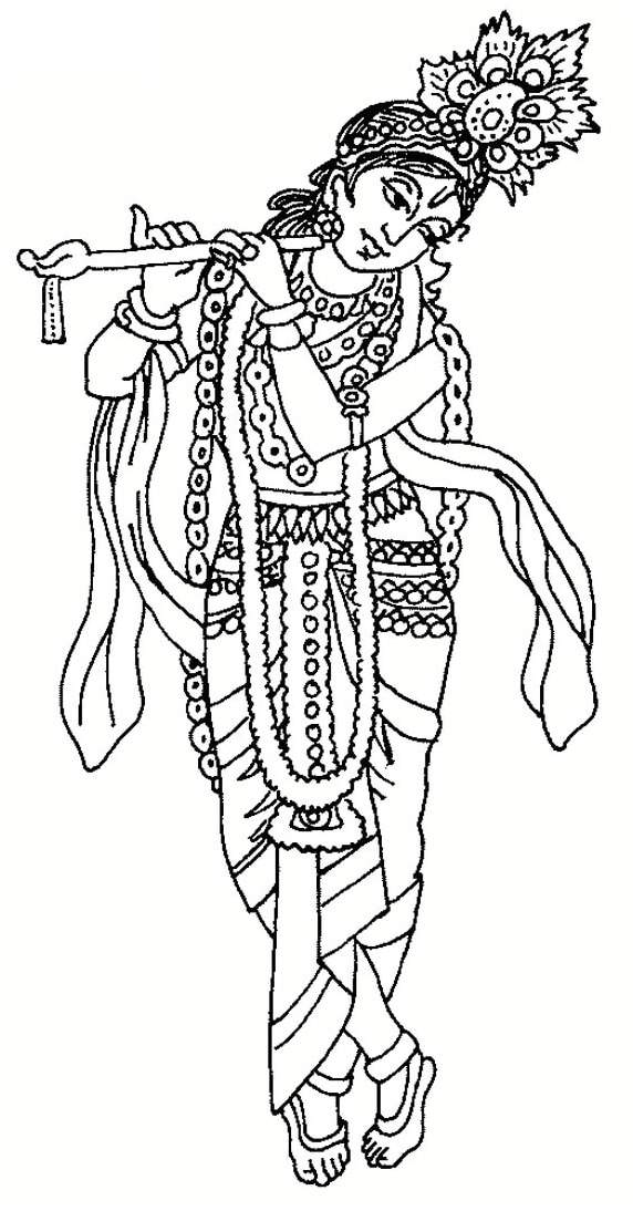 Krishna and Radha with the Flute Coloring Page