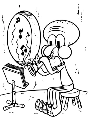 Squidward playing the flute Coloring Page