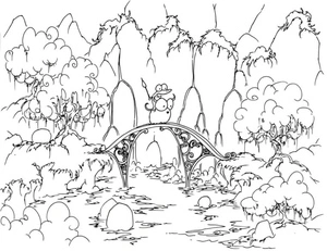Bridge in the Forest Coloring Page