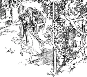 Enchanting Girl Among the Trees Coloring Page