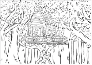 "Forest Treehouse" Coloring Page