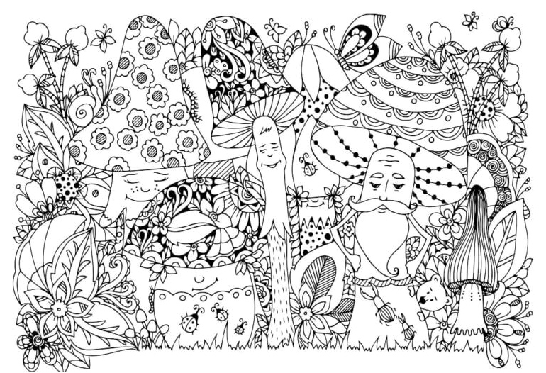 Mushrooms in the Forest Coloring Page