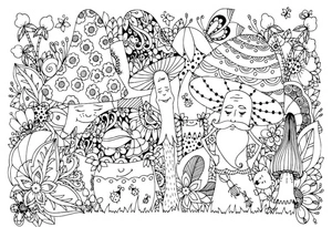 Mushrooms in the Forest Coloring Page