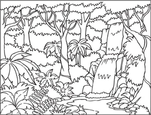 Waterfall in the Rainforest Coloring Page