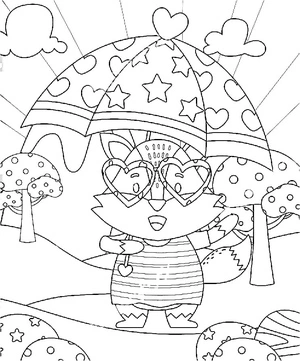 Adorable Fox with an Umbrella Coloring Page