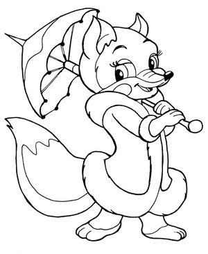 Beautiful Fox with Umbrella Coloring Page