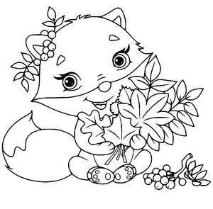 Cute Fox with Fall Leaves Coloring Page