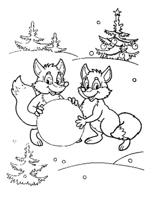 Winter Cartoon Foxes