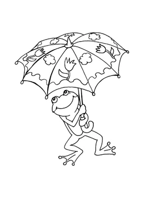 Frog holding an Umbrella Coloring Page
