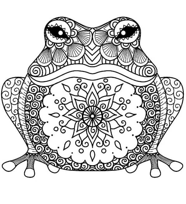 Frog Zentangle Coloring Page