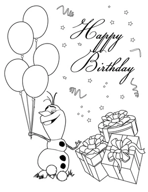 Birthday Olaf Coloring Page