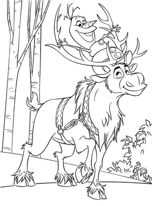 Coloring Page Featuring Olaf and Sven from the movie Frozen Coloring Page