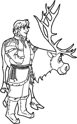 Kristoff and his loyal reindeer companion, Sven, from the movie Frozen. Coloring Page