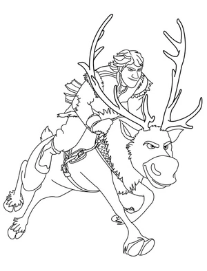 Kristoff and Sven from the movie Frozen Coloring Page