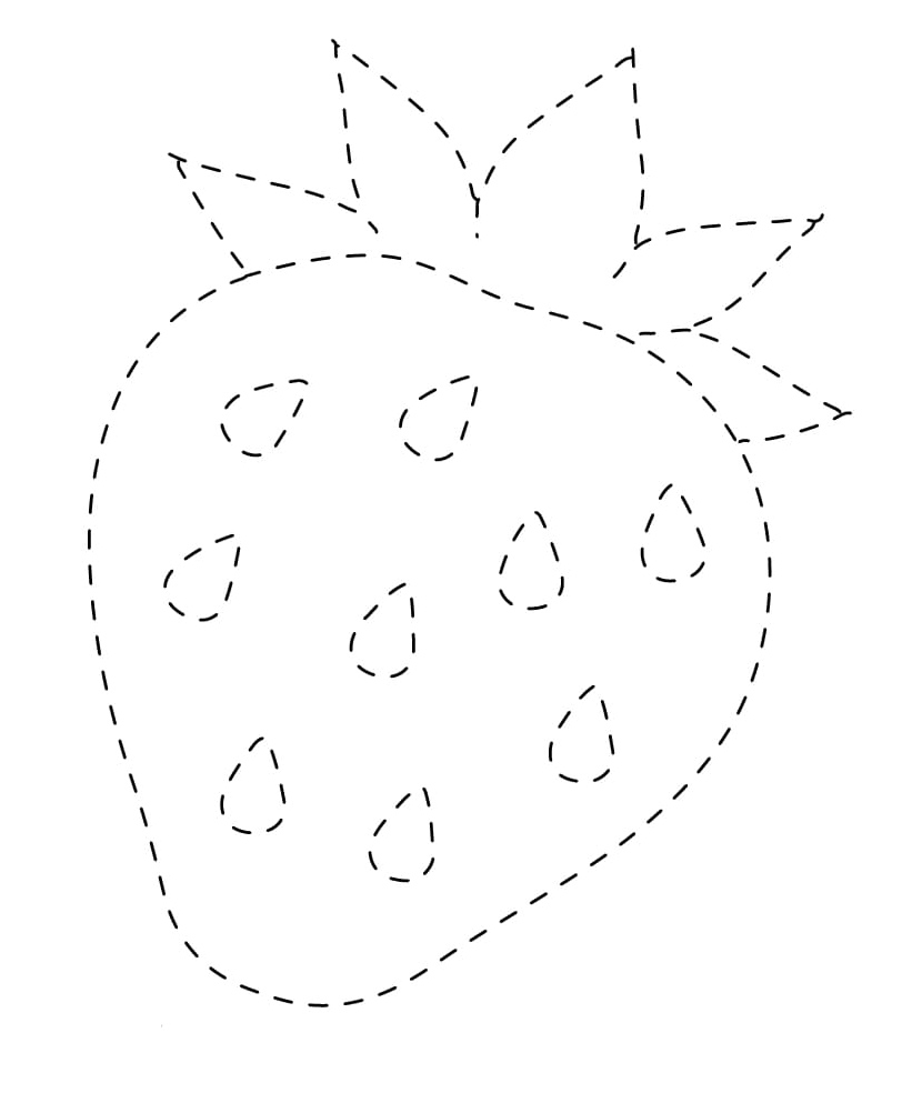 Printable Strawberry Tracing Worksheet Coloring Page
