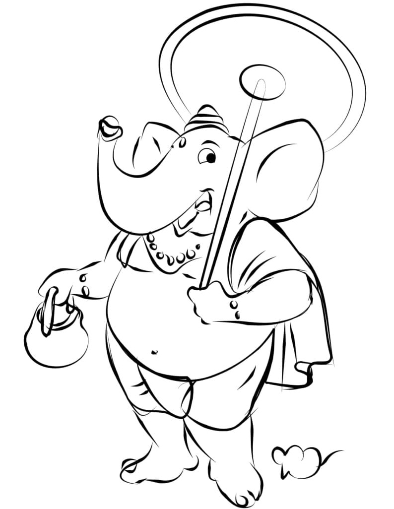 Ganesha Holding an Umbrella Coloring Page