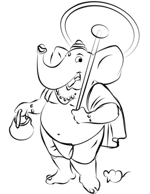 Ganesha Holding an Umbrella Coloring Page