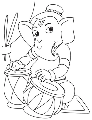 Ganesha Playing the Drums Coloring Page