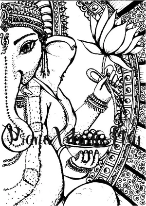 Title: "Artistic Illustration of Ganesha - The Divine Deity" Coloring Page