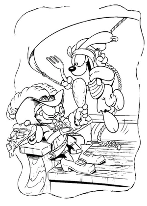 Garfield and Odie on the Ship Coloring Page