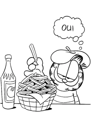 Garfield enjoys munching on some French fries. Coloring Page