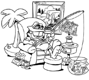 Garfield Fishing in the Aquarium