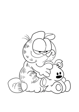 Garfield Holding a Stuffed Animal Coloring Page
