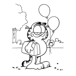 Garfield Holding Balloons Coloring Page