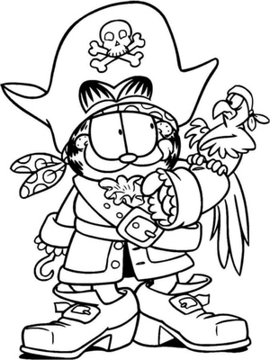 Garfield the Pirate with His Parrot