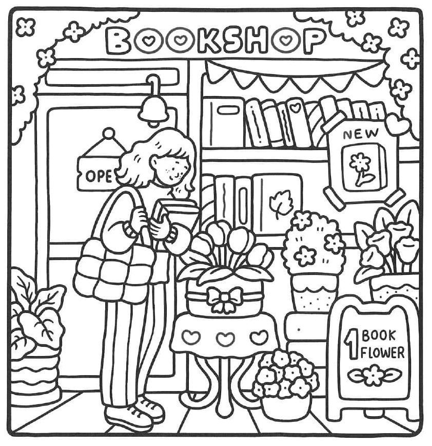 Bookshop Moments for Girls Coloring Page