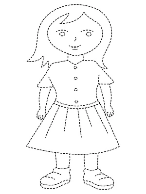 Adorable Girl Tracing Activity Coloring Page