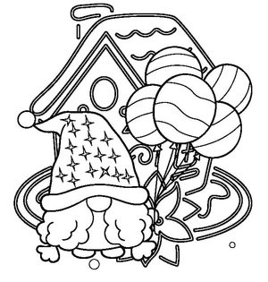 Gnome and Balloons Coloring Page Coloring Page