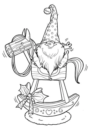 Gnome Riding Rocking Horse Coloring Page