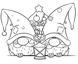 Gnomes Decorating a Christmas Tree Coloring Page
