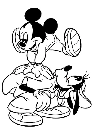 Goofy and Mickey Playful Jumping Coloring Page