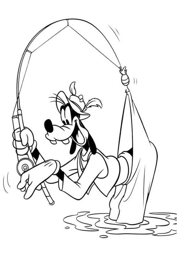Goofy Fishing Fun Coloring Page