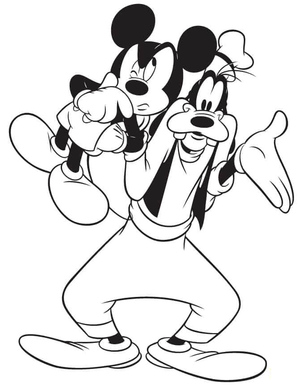 Goofy holding Mickey Mouse