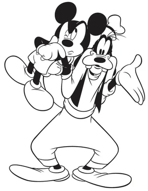 Goofy holding Mickey Mouse Coloring Page