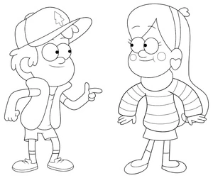Mabel and Dipper from the show "Gravity Falls" Coloring Page