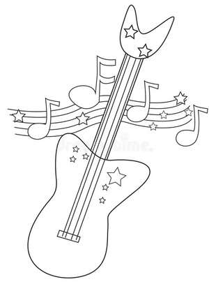 Adorable Guitar surrounded by Musical Notes Coloring Page