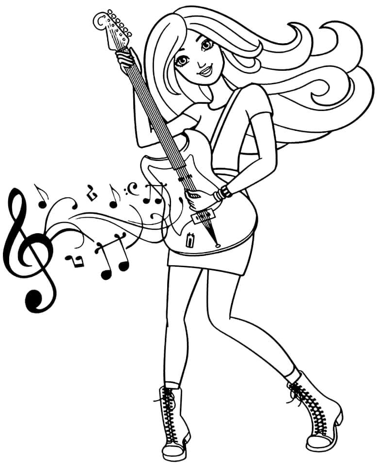 Barbie Playing the Guitar Coloring Page