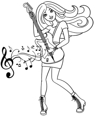 Barbie Playing the Guitar Coloring Page