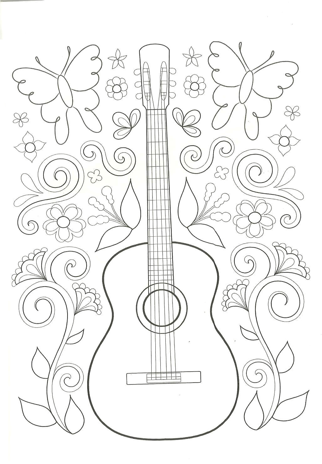 Butterfly Guitar Coloring Page