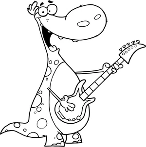 Guitar-Playing Dinosaur Coloring Page
