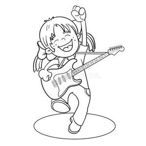 Joyful girl playing the guitar Coloring Page