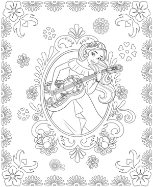 Princess Elena and her Storytime Guitar Coloring Page