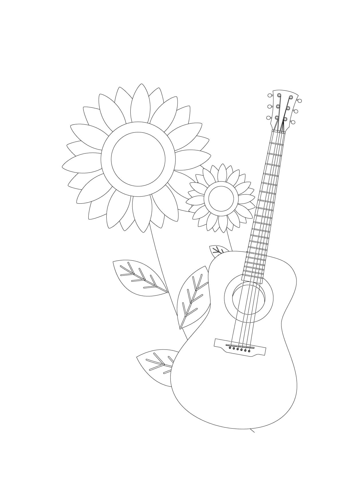 Sunflower and Guitar Coloring Page Coloring Page