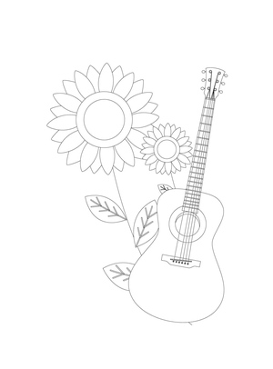 Sunflower and Guitar Coloring Page